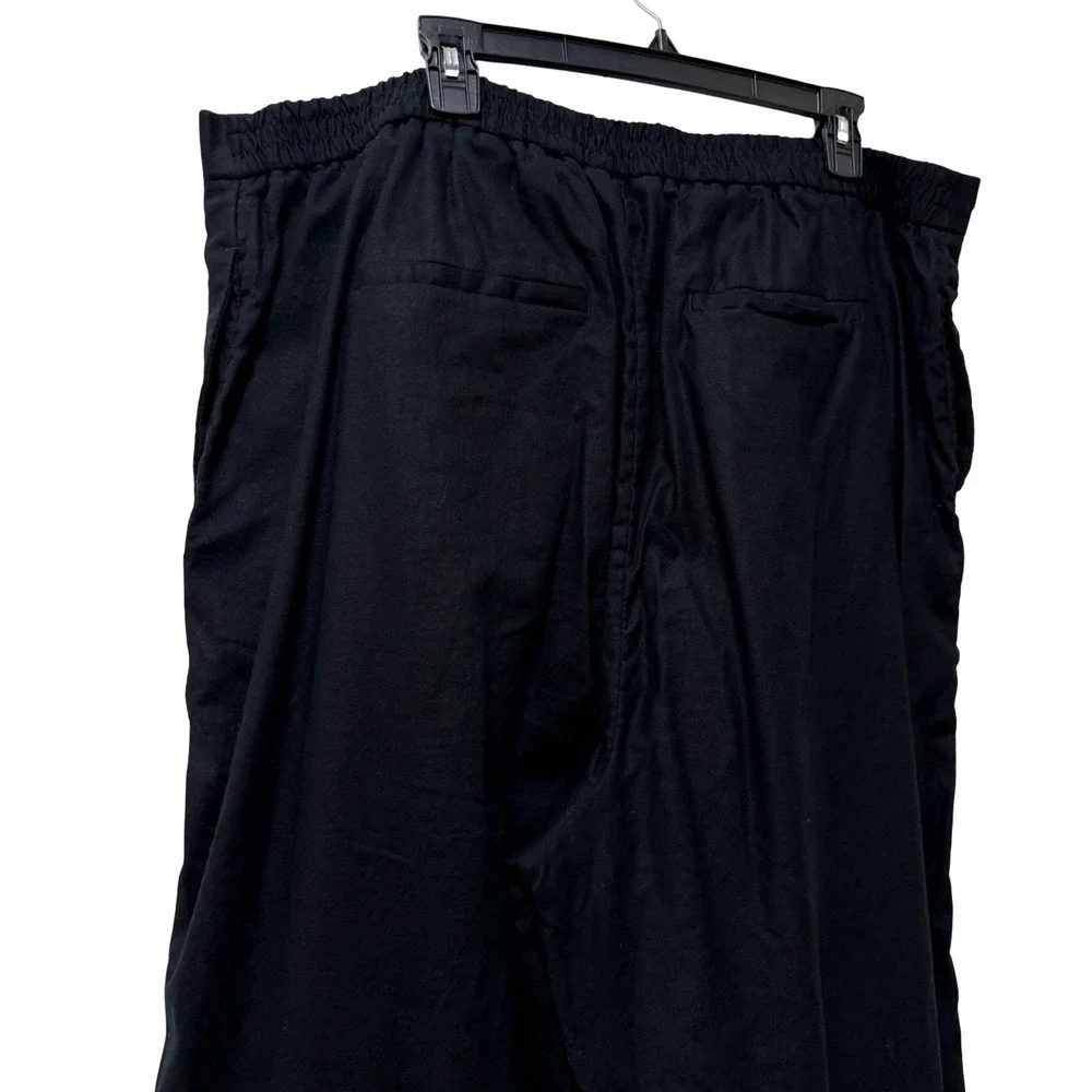 Banana Republic Womens Linen Blend Pull On Wide Leg Cropped Pants Size XXL Black